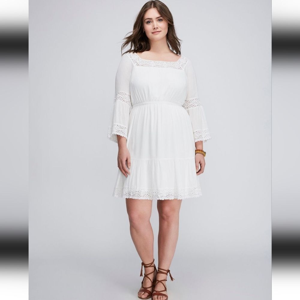 Lane Bryant Peasant Dress Crochet Details Off White Size 26/28